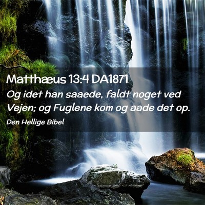 Picture 02 - Matthæus 13:4 DA1871 - Og idet han saaede, faldt noget ved Vejen; og - Bible Verse Picture