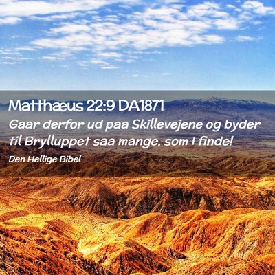 Picture 02 - Matthæus 22:9 DA1871 - Gaar derfor ud paa Skillevejene og byder til - Bible Verse Picture