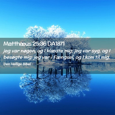 Picture 02 - Matthæus 25:36 DA1871 - jeg var nøgen, og I klædte mig; jeg var syg, og - Bible Verse Picture