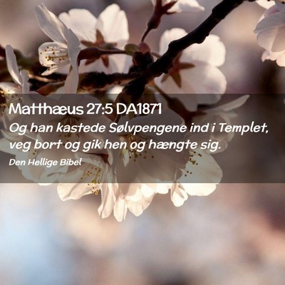 Picture 02 - Matthæus 27:5 DA1871 - Og han kastede Sølvpengene ind i Templet, veg - Bible Verse Picture