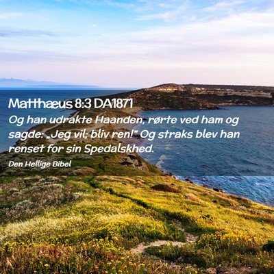 Picture 02 - Matthæus 8:3 DA1871 - Og han udrakte Haanden, rørte ved ham og sagde: - Bible Verse Picture