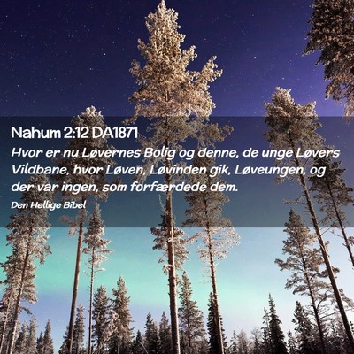 Picture 02 - Nahum 2:12 DA1871 - Hvor er nu Løvernes Bolig og denne, de unge - Bible Verse Picture