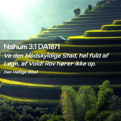 Picture 02 - Nahum 3:1 DA1871 - Ve den blodskyldige Stad, hel fuld af Løgn, af - Bible Verse Picture