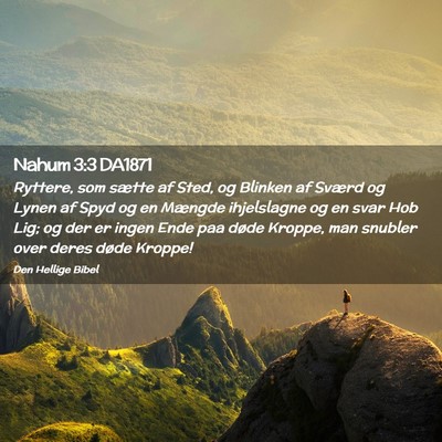 Picture 02 - Nahum 3:3 DA1871 - Ryttere, som sætte af Sted, og Blinken af Sværd - Bible Verse Picture