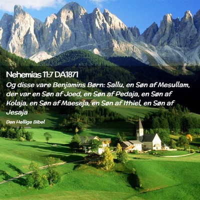 Picture 02 - Nehemias 11:7 DA1871 - Og disse vare Benjamins Børn: Sallu, en Søn af - Bible Verse Picture
