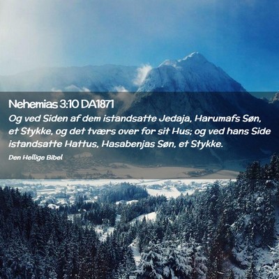 Picture 02 - Nehemias 3:10 DA1871 - Og ved Siden af dem istandsatte Jedaja, Harumafs - Bible Verse Picture