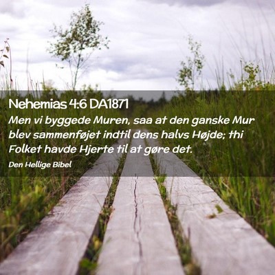 Picture 02 - Nehemias 4:6 DA1871 - Men vi byggede Muren, saa at den ganske Mur blev - Bible Verse Picture