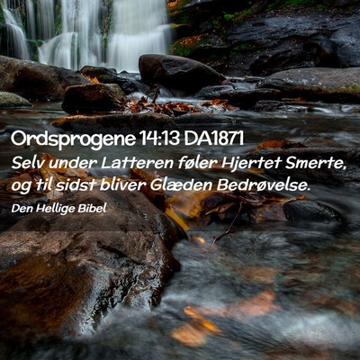 Picture 02 - Ordsprogene 14:13 DA1871 - Selv under Latteren føler Hjertet Smerte, og til - Bible Verse Picture