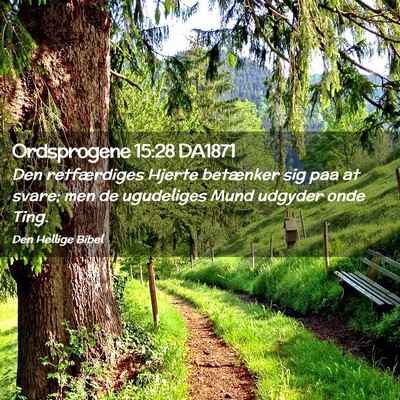 Picture 02 - Ordsprogene 15:28 DA1871 - Den retfærdiges Hjerte betænker sig paa at - Bible Verse Picture