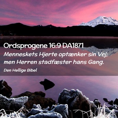 Picture 02 - Ordsprogene 16:9 DA1871 - Menneskets Hjerte optænker sin Vej; men Herren - Bible Verse Picture