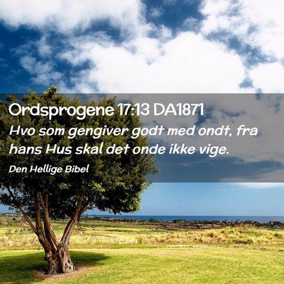 Picture 02 - Ordsprogene 17:13 DA1871 - Hvo som gengiver godt med ondt, fra hans Hus skal - Bible Verse Picture