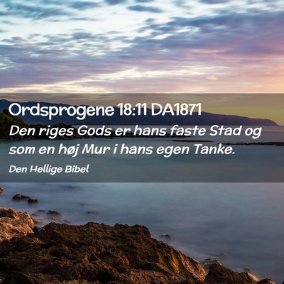 Picture 02 - Ordsprogene 18:11 DA1871 - Den riges Gods er hans faste Stad og som en høj - Bible Verse Picture