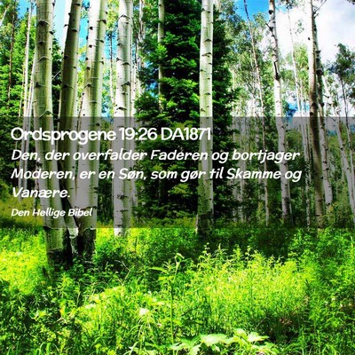 Picture 02 - Ordsprogene 19:26 DA1871 - Den, der overfalder Faderen og bortjager Moderen, - Bible Verse Picture