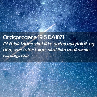 Picture 02 - Ordsprogene 19:5 DA1871 - Et falsk Vidne skal ikke agtes uskyldigt, og den, - Bible Verse Picture
