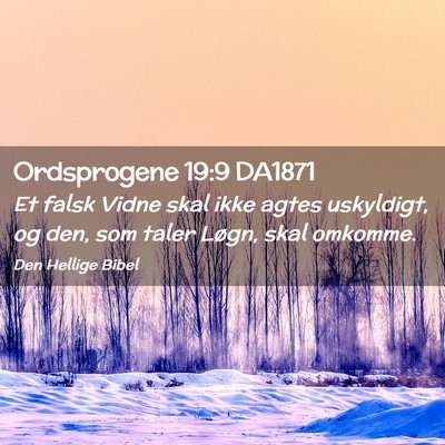 Picture 02 - Ordsprogene 19:9 DA1871 - Et falsk Vidne skal ikke agtes uskyldigt, og den, - Bible Verse Picture