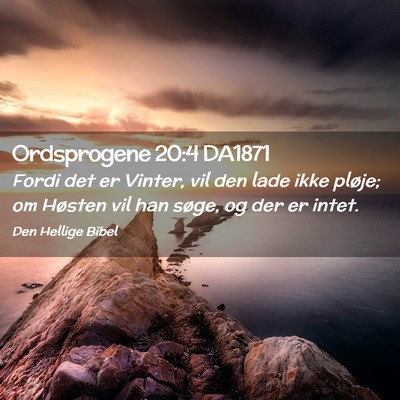 Picture 02 - Ordsprogene 20:4 DA1871 - Fordi det er Vinter, vil den lade ikke pløje; om - Bible Verse Picture