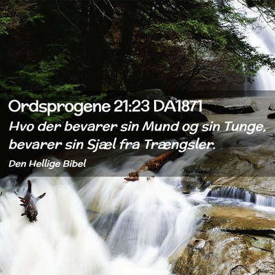Picture 02 - Ordsprogene 21:23 DA1871 - Hvo der bevarer sin Mund og sin Tunge, bevarer - Bible Verse Picture