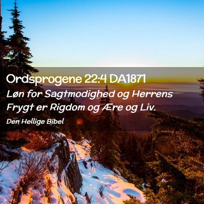 Picture 02 - Ordsprogene 22:4 DA1871 - Løn for Sagtmodighed og Herrens Frygt er Rigdom - Bible Verse Picture