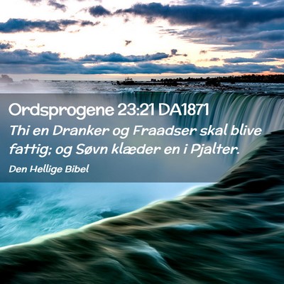 Picture 02 - Ordsprogene 23:21 DA1871 - Thi en Dranker og Fraadser skal blive fattig; og - Bible Verse Picture