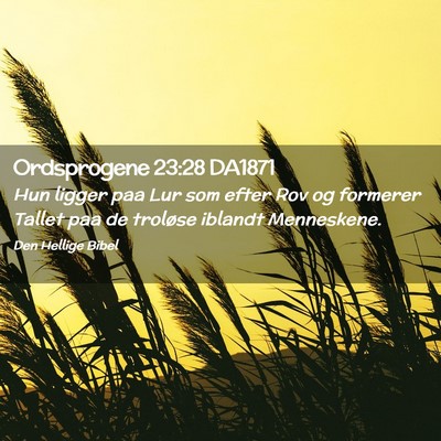Picture 02 - Ordsprogene 23:28 DA1871 - Hun ligger paa Lur som efter Rov og formerer - Bible Verse Picture