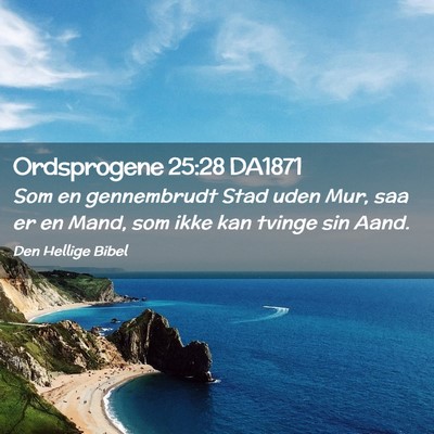 Picture 02 - Ordsprogene 25:28 DA1871 - Som en gennembrudt Stad uden Mur, saa er en Mand, - Bible Verse Picture