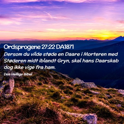 Picture 02 - Ordsprogene 27:22 DA1871 - Dersom du vilde støde en Daare i Morteren med - Bible Verse Picture