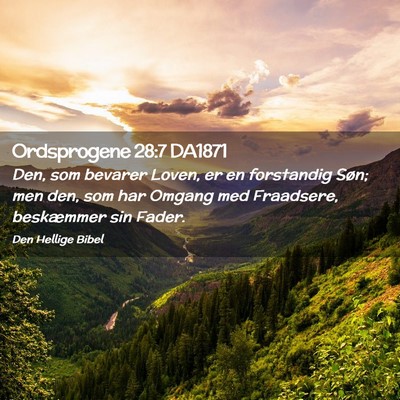 Picture 02 - Ordsprogene 28:7 DA1871 - Den, som bevarer Loven, er en forstandig Søn; - Bible Verse Picture