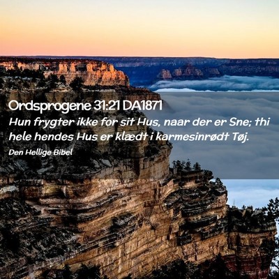 Picture 02 - Ordsprogene 31:21 DA1871 - Hun frygter ikke for sit Hus, naar der er Sne; - Bible Verse Picture