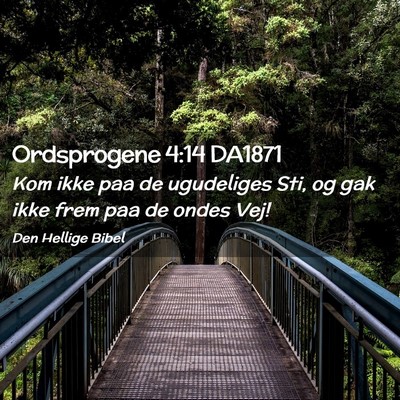 Picture 02 - Ordsprogene 4:14 DA1871 - Kom ikke paa de ugudeliges Sti, og gak ikke frem - Bible Verse Picture