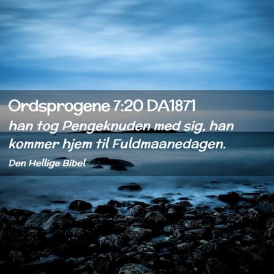 Picture 02 - Ordsprogene 7:20 DA1871 - han tog Pengeknuden med sig, han kommer hjem til - Bible Verse Picture