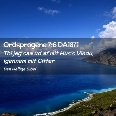 Picture 02 - Ordsprogene 7:6 DA1871 - Thi jeg saa ud af mit Hus's Vindu, igennem mit - Bible Verse Picture