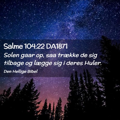 Picture 02 - Salme 104:22 DA1871 - Solen gaar op, saa trække de sig tilbage og - Bible Verse Picture