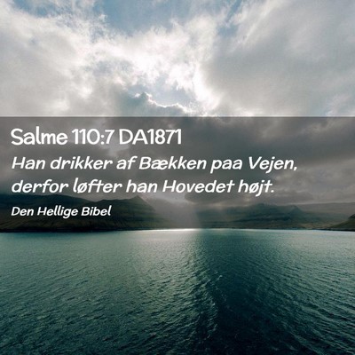 Picture 02 - Salme 110:7 DA1871 - Han drikker af Bækken paa Vejen, derfor løfter - Bible Verse Picture