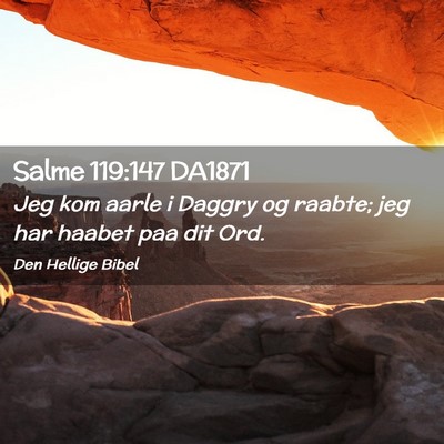 Picture 02 - Salme 119:147 DA1871 - Jeg kom aarle i Daggry og raabte; jeg har haabet - Bible Verse Picture