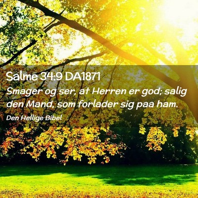 Picture 02 - Salme 34:9 DA1871 - Smager og ser, at Herren er god; salig den Mand, - Bible Verse Picture