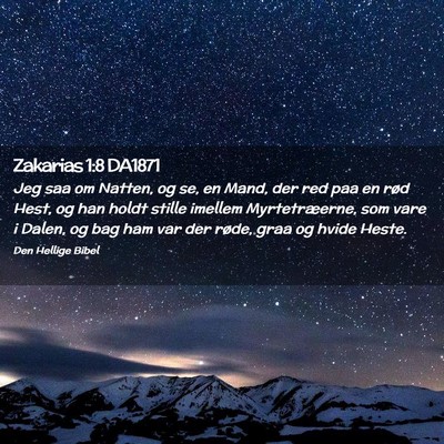 Picture 02 - Zakarias 1:8 DA1871 - Jeg saa om Natten, og se, en Mand, der red paa en - Bible Verse Picture