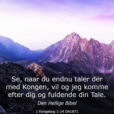 Picture 03 - 1 Kongebog 1:14 DA1871 - Se, naar du endnu taler der med Kongen, vil og - Bible Verse Picture
