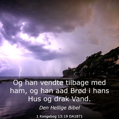 Picture 03 - 1 Kongebog 13:19 DA1871 - Og han vendte tilbage med ham, og han aad Brød i - Bible Verse Picture