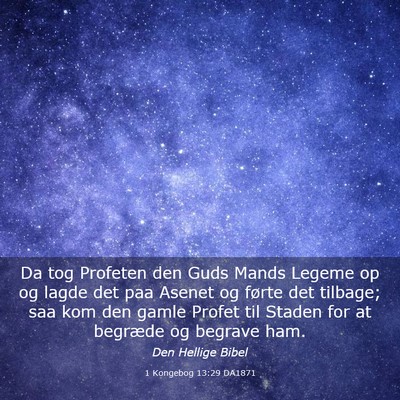 Picture 03 - 1 Kongebog 13:29 DA1871 - Da tog Profeten den Guds Mands Legeme op og lagde - Bible Verse Picture