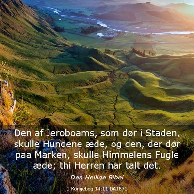 Picture 03 - 1 Kongebog 14:11 DA1871 - Den af Jeroboams, som dør i Staden, skulle - Bible Verse Picture