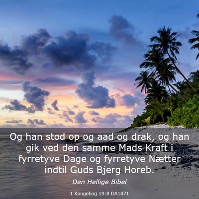 Picture 03 - 1 Kongebog 19:8 DA1871 - Og han stod op og aad og drak, og han gik ved den - Bible Verse Picture