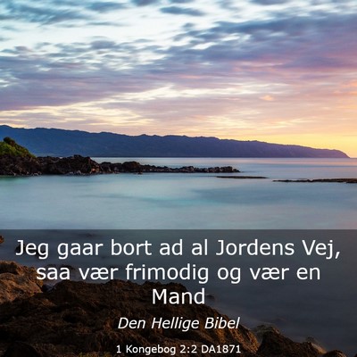 Picture 03 - 1 Kongebog 2:2 DA1871 - Jeg gaar bort ad al Jordens Vej, saa vær - Bible Verse Picture