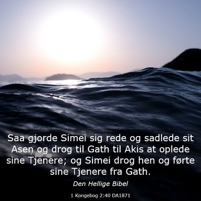 Picture 03 - 1 Kongebog 2:40 DA1871 - Saa gjorde Simei sig rede og sadlede sit Asen og - Bible Verse Picture
