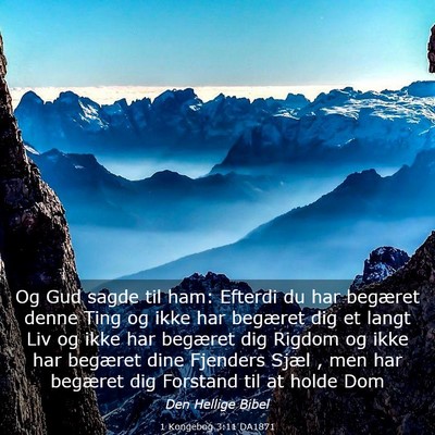 Picture 03 - 1 Kongebog 3:11 DA1871 - Og Gud sagde til ham: Efterdi du har begæret - Bible Verse Picture