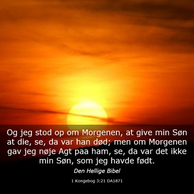 Picture 03 - 1 Kongebog 3:21 DA1871 - Og jeg stod op om Morgenen, at give min Søn at - Bible Verse Picture