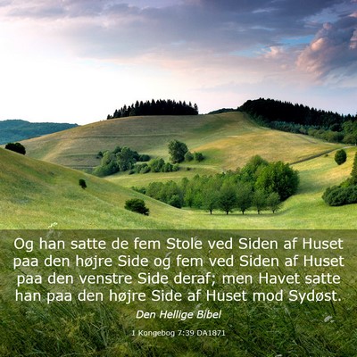 Picture 03 - 1 Kongebog 7:39 DA1871 - Og han satte de fem Stole ved Siden af Huset paa - Bible Verse Picture