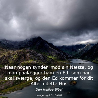 Picture 03 - 1 Kongebog 8:31 DA1871 - Naar nogen synder imod sin Næste, og man - Bible Verse Picture