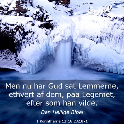 Picture 03 - 1 Korintherne 12:18 DA1871 - Men nu har Gud sat Lemmerne, ethvert af dem, paa - Bible Verse Picture