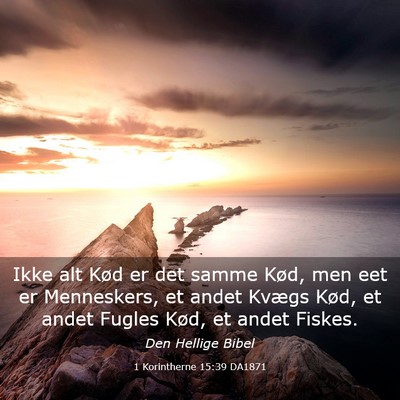 Picture 03 - 1 Korintherne 15:39 DA1871 - Ikke alt Kød er det samme Kød, men eet er - Bible Verse Picture