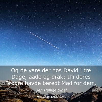 Picture 03 - 1 Krønikebog 12:39 DA1871 - Og de vare der hos David i tre Dage, aade og - Bible Verse Picture